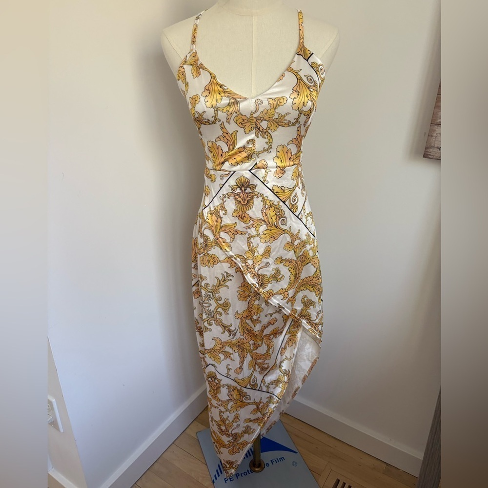 Gold and White Silk Maxi Dress